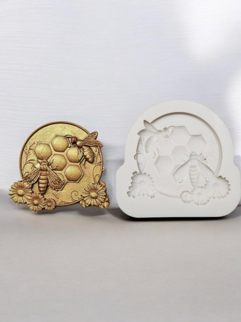 Bee & Honeycomb Silicone Mold with Floral Detail